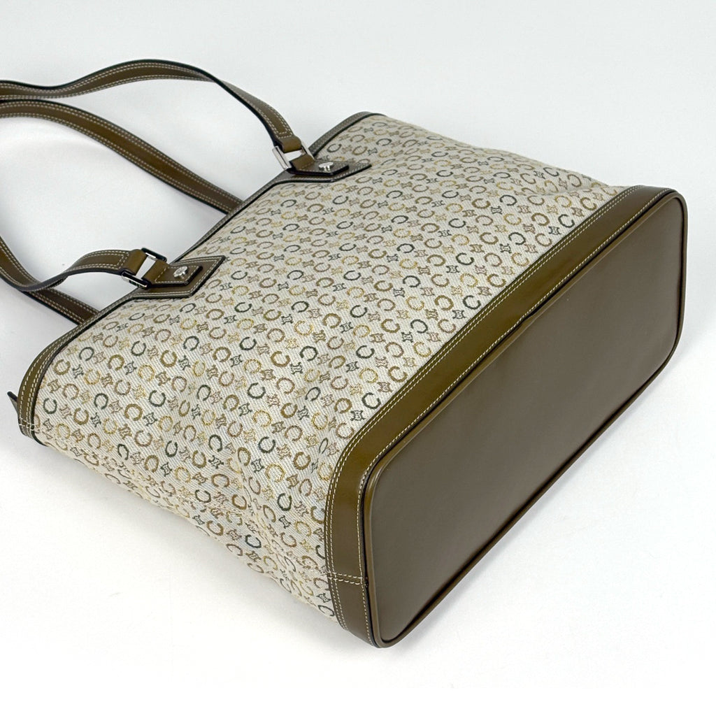 セリーヌ Cマカダム柄 トートバッグ ハンドバッグ カーキ トートバッグ キャンバス グリーン ベージュ レディース 【中古】brbag