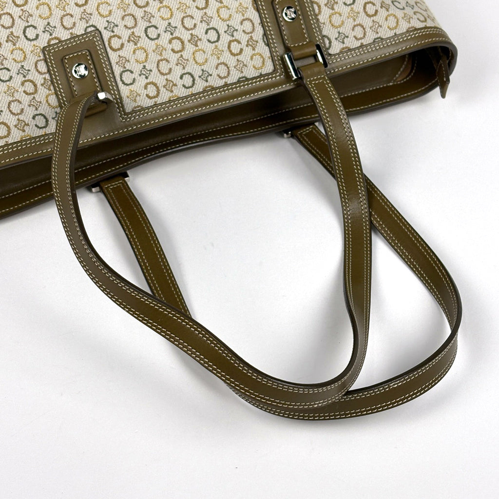 セリーヌ Cマカダム柄 トートバッグ ハンドバッグ カーキ トートバッグ キャンバス グリーン ベージュ レディース 【中古】brbag