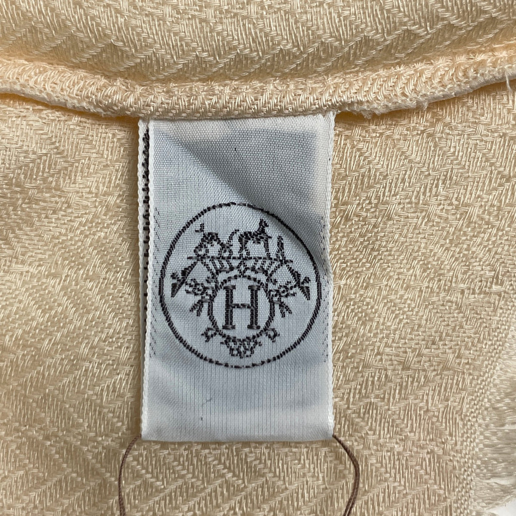 エルメス エクスリブリス ショール フリンジ ロゴ ロング マフラー ショール カシミヤ 絹 ベージュ レディース 【中古】brbag