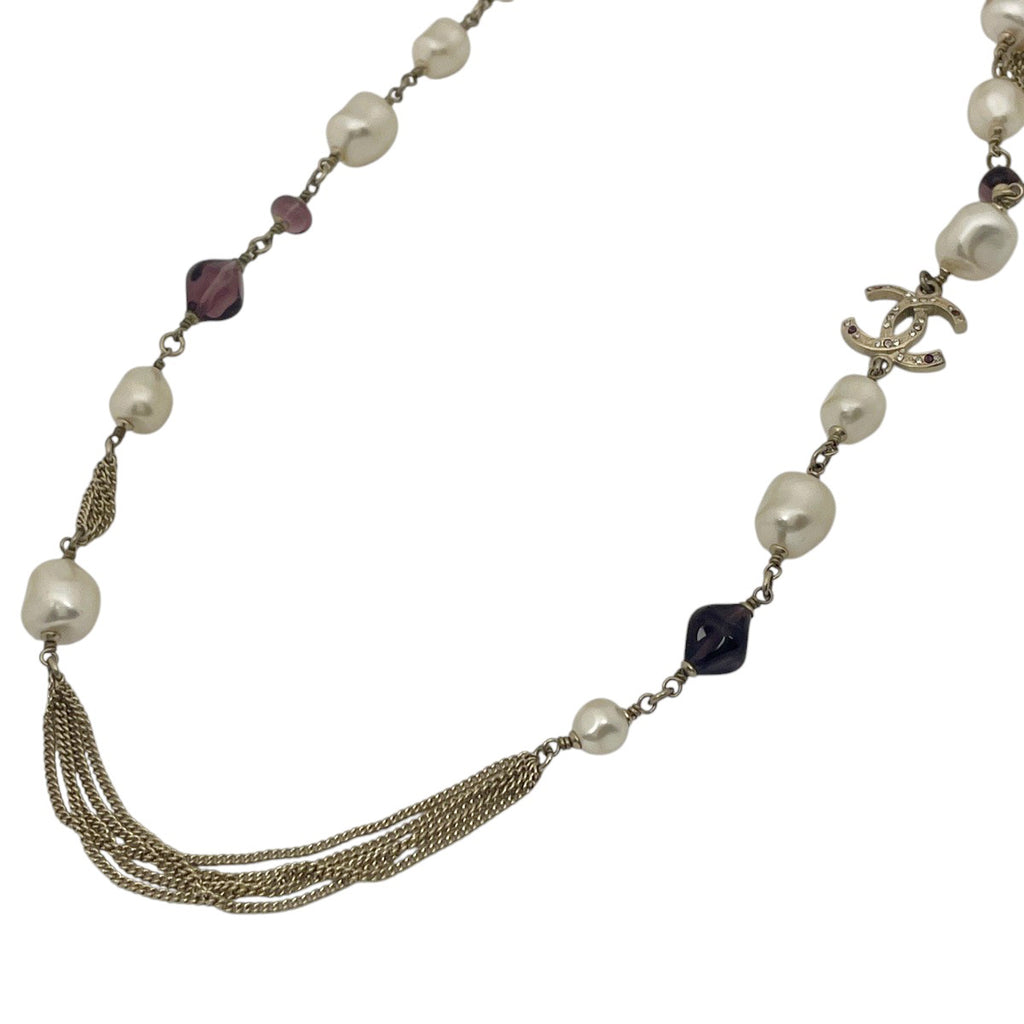 シャネル 2連 チェーン ネックレス ココマーク シェル フェイク パール シャネル ココマーク フェイクパール ネックレス ロング 2連