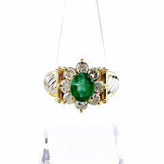 エメラルド デザインリング YG イエローゴールド プラチナ 指輪 メレダイヤ リング 9号 K18 Pt900 エメラルド レディース ノンブランドジュエリー 【中古】nbjwl