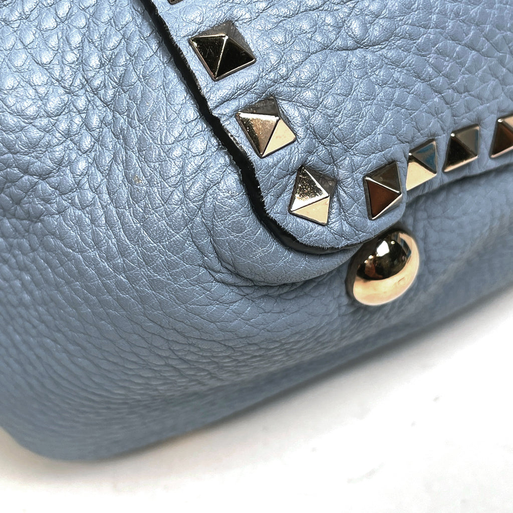 ヴァレンティノ・ガラヴァーニ ロックスタッズ ハンドバッグ 2WAY ショルダーバッグ ハンドバッグ レザー ライトブルー レディース 【中古】brbag