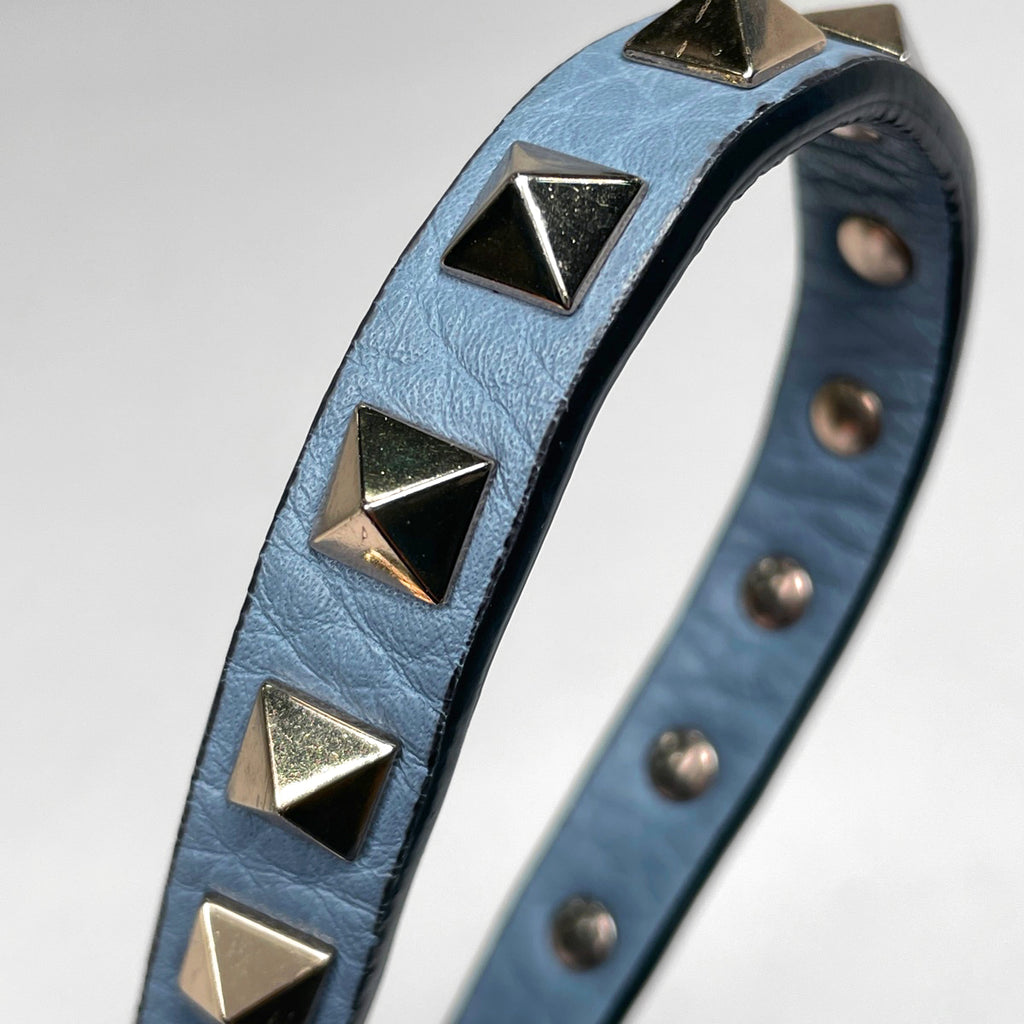 ヴァレンティノ・ガラヴァーニ ロックスタッズ ハンドバッグ 2WAY ショルダーバッグ ハンドバッグ レザー ライトブルー レディース 【中古】brbag