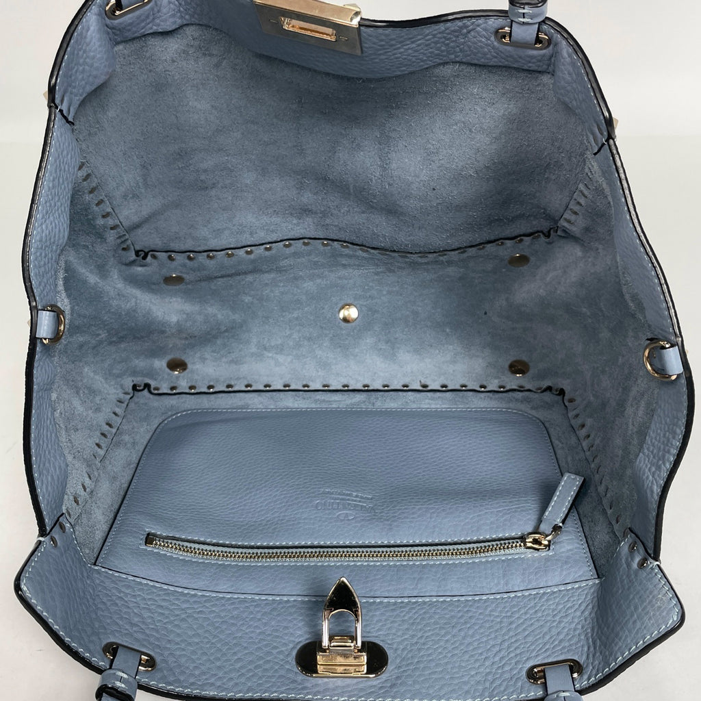 ヴァレンティノ・ガラヴァーニ ロックスタッズ ハンドバッグ 2WAY ショルダーバッグ ハンドバッグ レザー ライトブルー レディース 【中古】brbag
