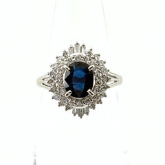 サファイア デザインリング プラチナ 指輪 メレダイヤ リング 10号 Pt900 サファイア ダイヤモンド レディース ノンブランドジュエリー 【中古】nbjwl