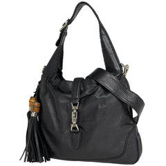 グッチ ニュージャッキーライン ハンドバッグ 2WAY ショルダーバッグ バンブー フリンジ ハンドバッグ レザー ブラック 246907 レディース 【中古】brbag