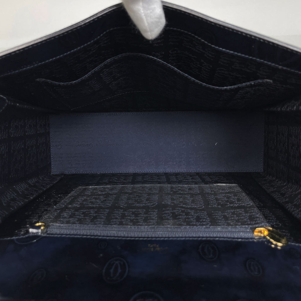 カルティエ ハッピーバースデー ハンドバッグ ターンロック 手提げ ハンドバッグ レザー ネイビー レディース 【中古】brbag