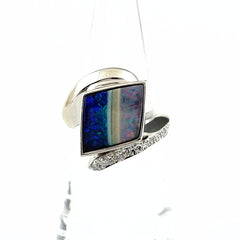 ボルダーオパール デザインリング メレダイヤ 指輪 リング 12号 Pt900 ボルダーオパール ダイヤモンド レディース ノンブランドジュエリー 【中古】nbjwl