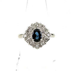 サファイア デザインリング プラチナ メレダイヤ 指輪 リング 17号 Pt900 サファイア ダイヤモンド レディース ノンブランドジュエリー 【中古】nbjwl