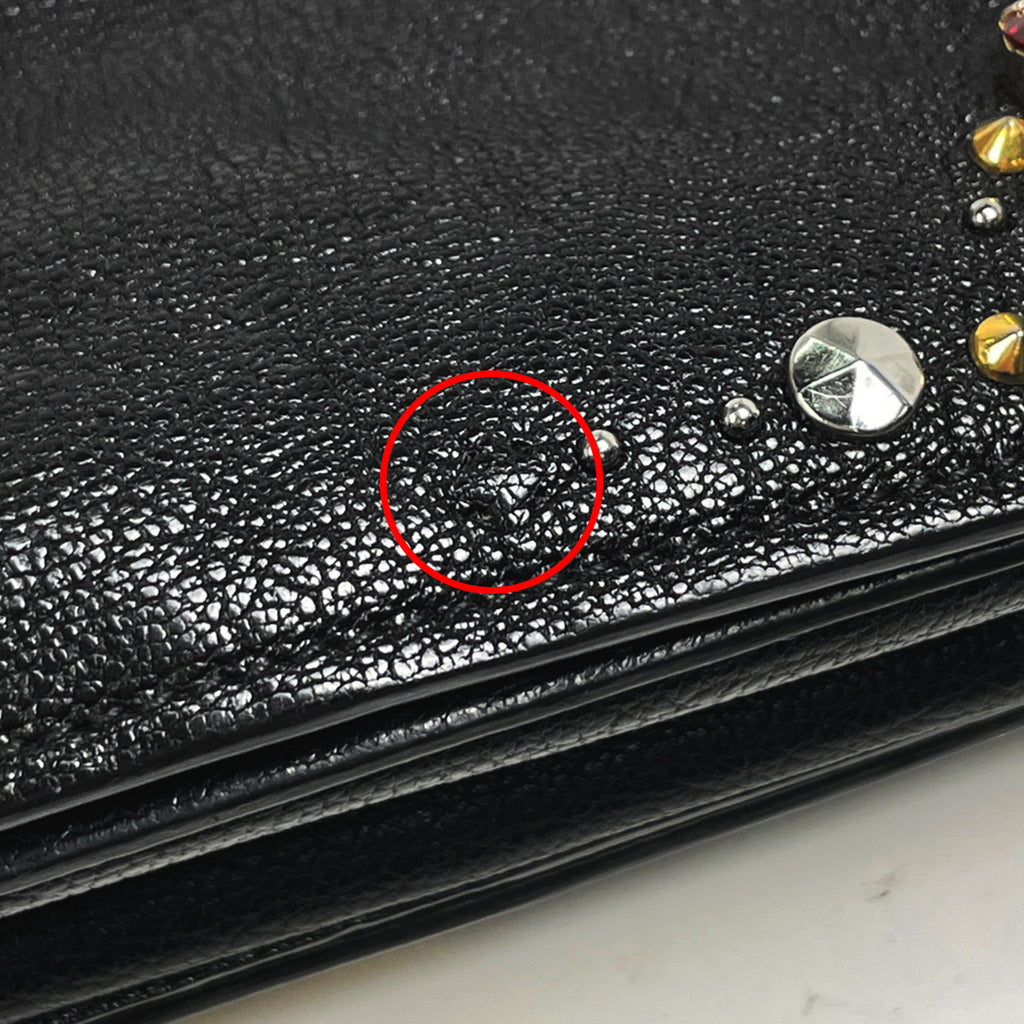 ミュウ ミュウ ロゴ ハンドバッグ スタッズ ラインストーン ハンドバッグ レザー ブラック レディース 【中古】brbag