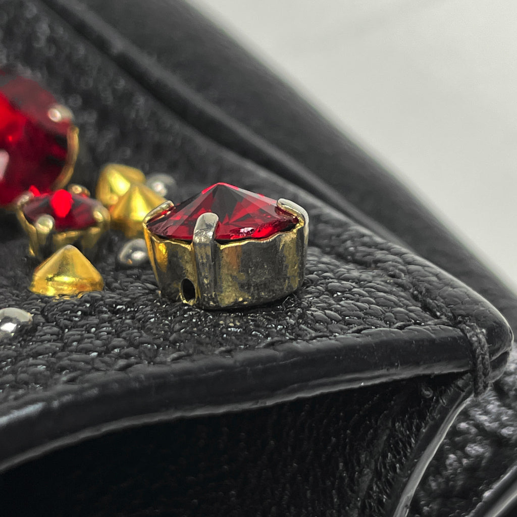 ミュウ ミュウ ロゴ ハンドバッグ スタッズ ラインストーン ハンドバッグ レザー ブラック レディース 【中古】brbag