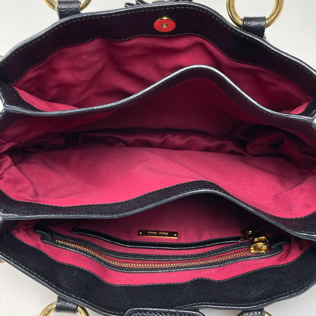 ミュウ ミュウ ロゴ ハンドバッグ スタッズ ラインストーン ハンドバッグ レザー ブラック レディース 【中古】brbag