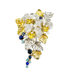 石川暢子 フラワーモチーフ デザインブローチ プラチナ YG イエローゴールド サファイア メレダイヤ 花 ブローチ Pt900 K18 サファイア レディース ブランドジュエリー 【中古】brjwl