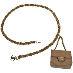 シャネル ココマーク チェーン ベルト マトラッセ バッグ チャーム ベルト レザー GP ライトブラウン ゴールド レディース 【中古】brbag