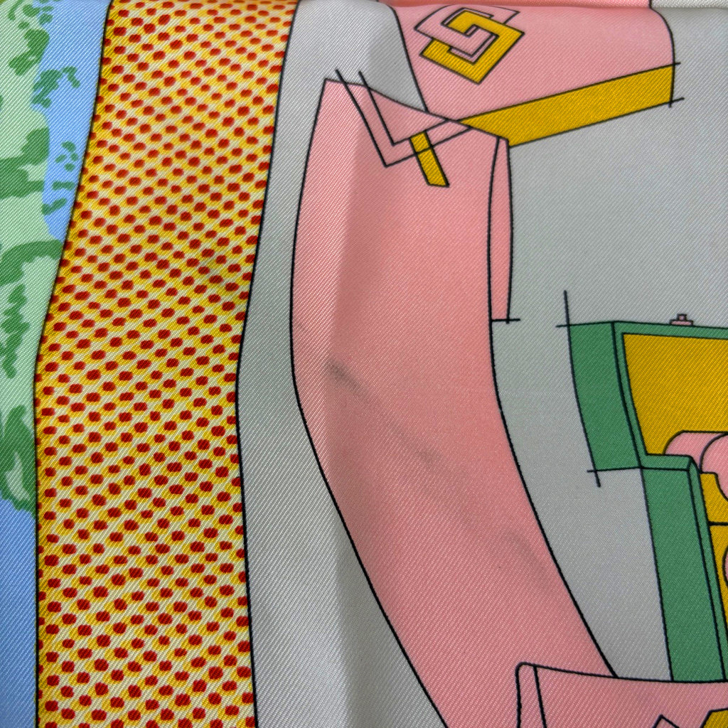 エルメス カレ 90 L Elegance et le Confort en Automobile 自動車の快適 スカーフ シルク ピンク マルチカラー レディース 【中古】brbag