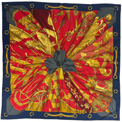 エルメス カレ 90 Soleil de Soie シルクの太陽 スカーフ シルク ネイビー レッド マルチカラー レディース 【中古】brbag