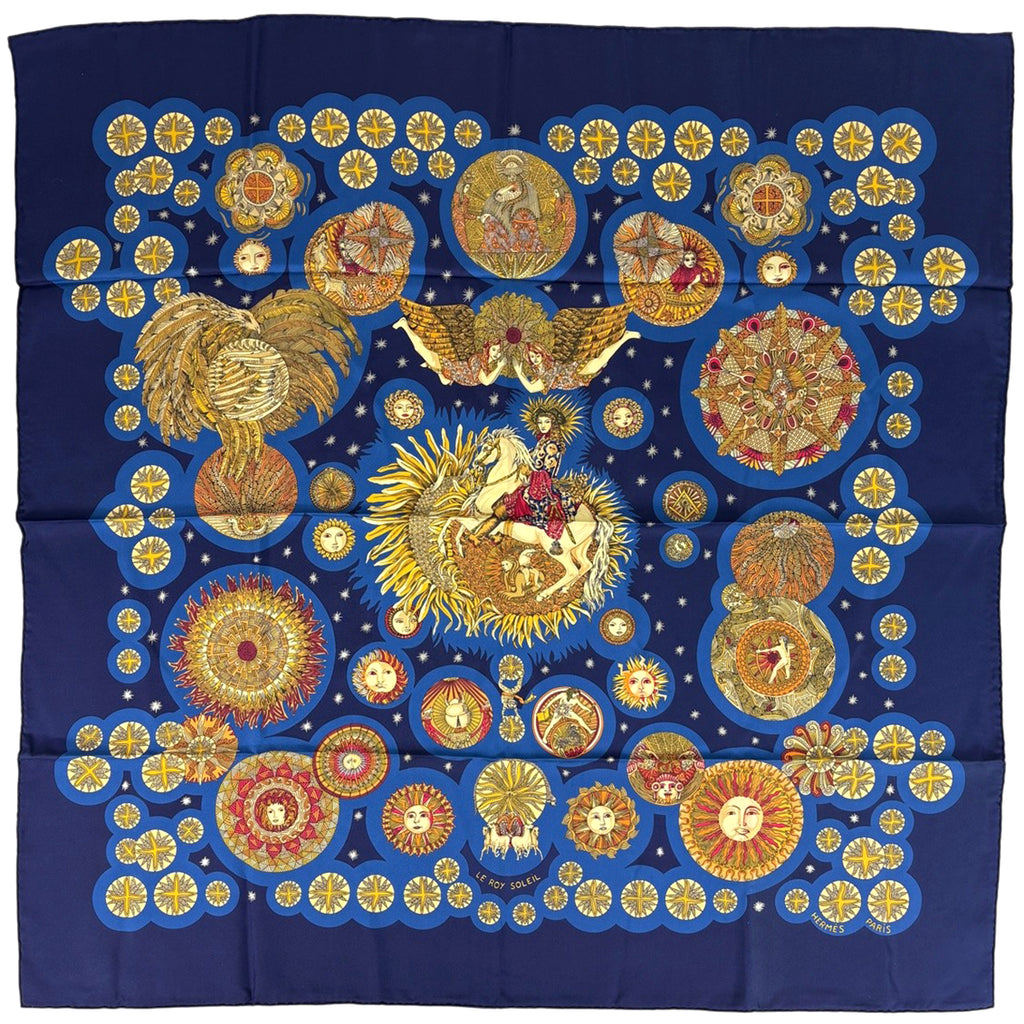 エルメス カレ 90 LE ROY SOLEIL 太陽王 スカーフ シルク ネイビー マルチカラー レディース 【中古】brbag