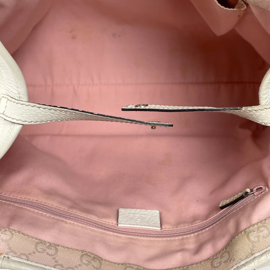 グッチ ロゴ トートバッグ ハンドバッグ アビー GG柄 トートバッグ レザー ホワイト 154373 レディース 【中古】brbag