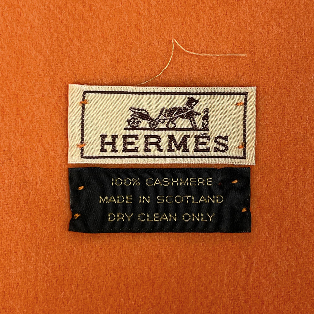 エルメス ロゴ マフラー フリンジ マフラー カシミヤ オレンジ レディース 【中古】brbag