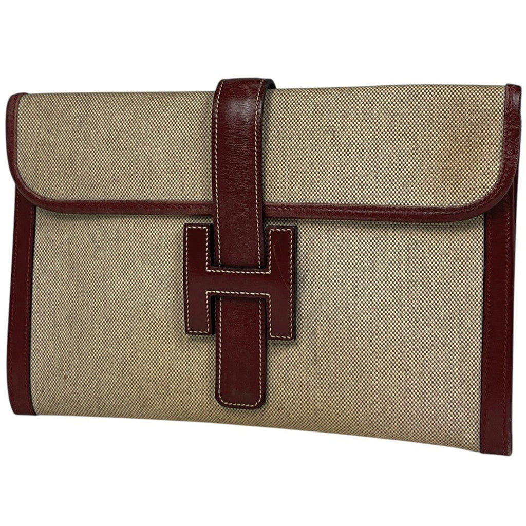 エルメス ジジェ PM Hロゴ ポーチ クラッチバッグ トワルアッシュ ルージュアッシュ ナチュラル 〇N レディース 【中古】brbag