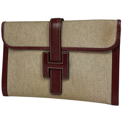 エルメス ジジェ PM Hロゴ ポーチ クラッチバッグ トワルアッシュ ルージュアッシュ ナチュラル 〇N レディース 【中古】brbag