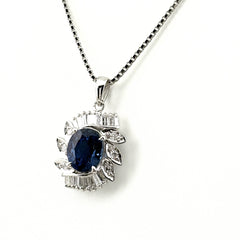 サファイア デザインネックレス プラチナ ペンダント メレダイヤ ダイヤモンド ネックレス Pt900 Pt850 サファイア レディース ノンブランドジュエリー 【中古】nbjwl