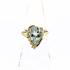 アクアマリン デザインリング YG イエローゴールド メレダイヤ 指輪 リング 11.5号 K18 アクアマリン ダイヤモンド レディース ノンブランドジュエリー 【中古】nbjwl