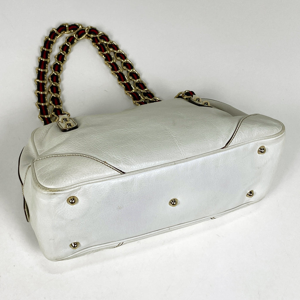 グッチ ロゴ ショルダーバッグ シェリーライン ウェブ ショルダーバッグ レザー ホワイト 152462 レディース 【中古】brbag