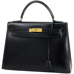 エルメス ケリー 32 外縫い 2WAY ショルダーバッグ ハンドバッグ ボックスカーフ ブラック 〇Ｗ レディース 【中古】brbag