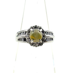 クリソベリルキャッツアイ デザインリング プラチナ 指輪 メレダイヤ リング 7号 Pt900 クリソベリルキャッツアイ ダイヤモンド レディース ノンブランドジュエリー 【中古】nbjwl