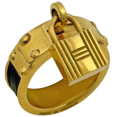 エルメス カデナモチーフ スカーフリング スカーフ留め スカーフリング GP レザー ゴールド ブラック レディース 【中古】brbag