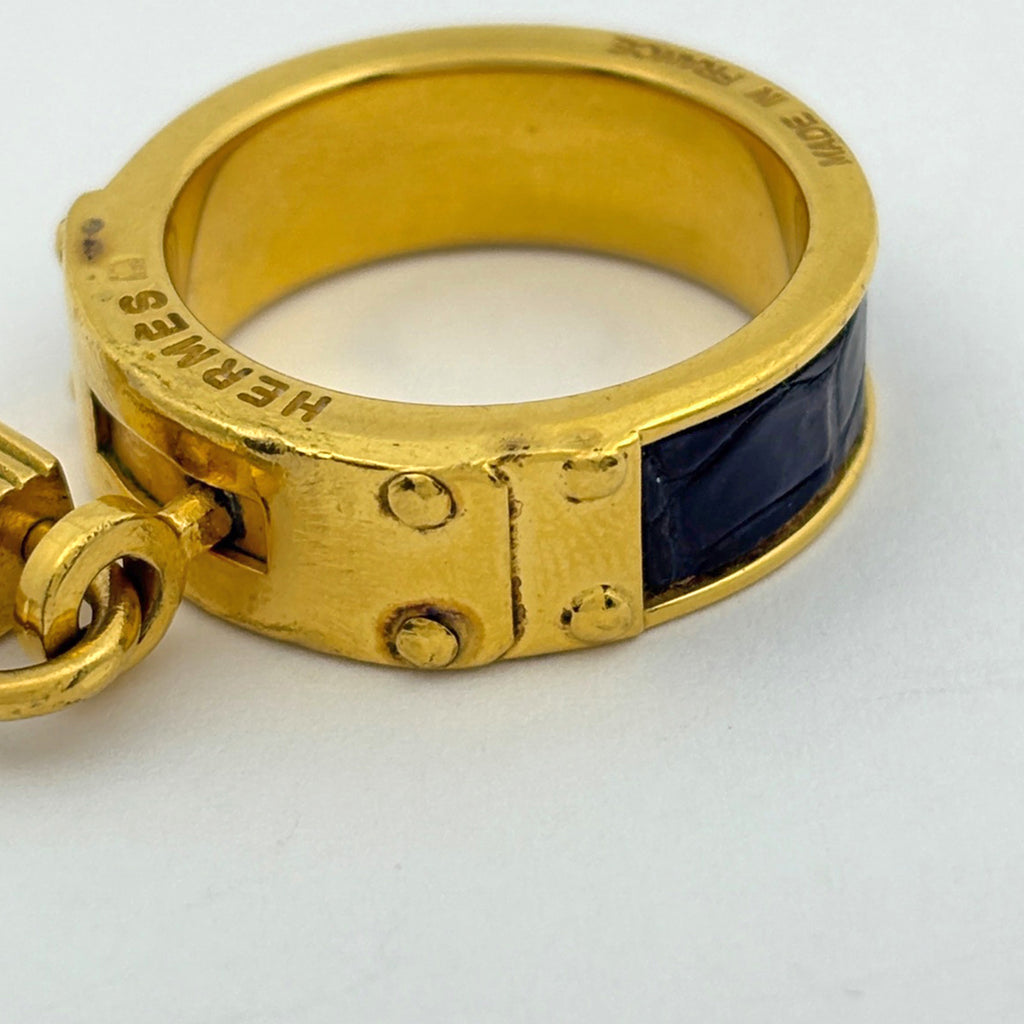 エルメス カデナモチーフ スカーフリング スカーフ留め スカーフリング GP レザー ゴールド ブラック レディース 【中古】brbag