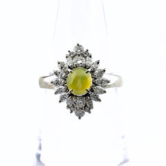 クリソベリルキャッツアイ デザインリング プラチナ メレダイヤ 指輪 リング 12号 Pt900 クリソベリルキャッツアイ ダイヤモンド レディース ノンブランドジュエリー 【中古】nbjwl