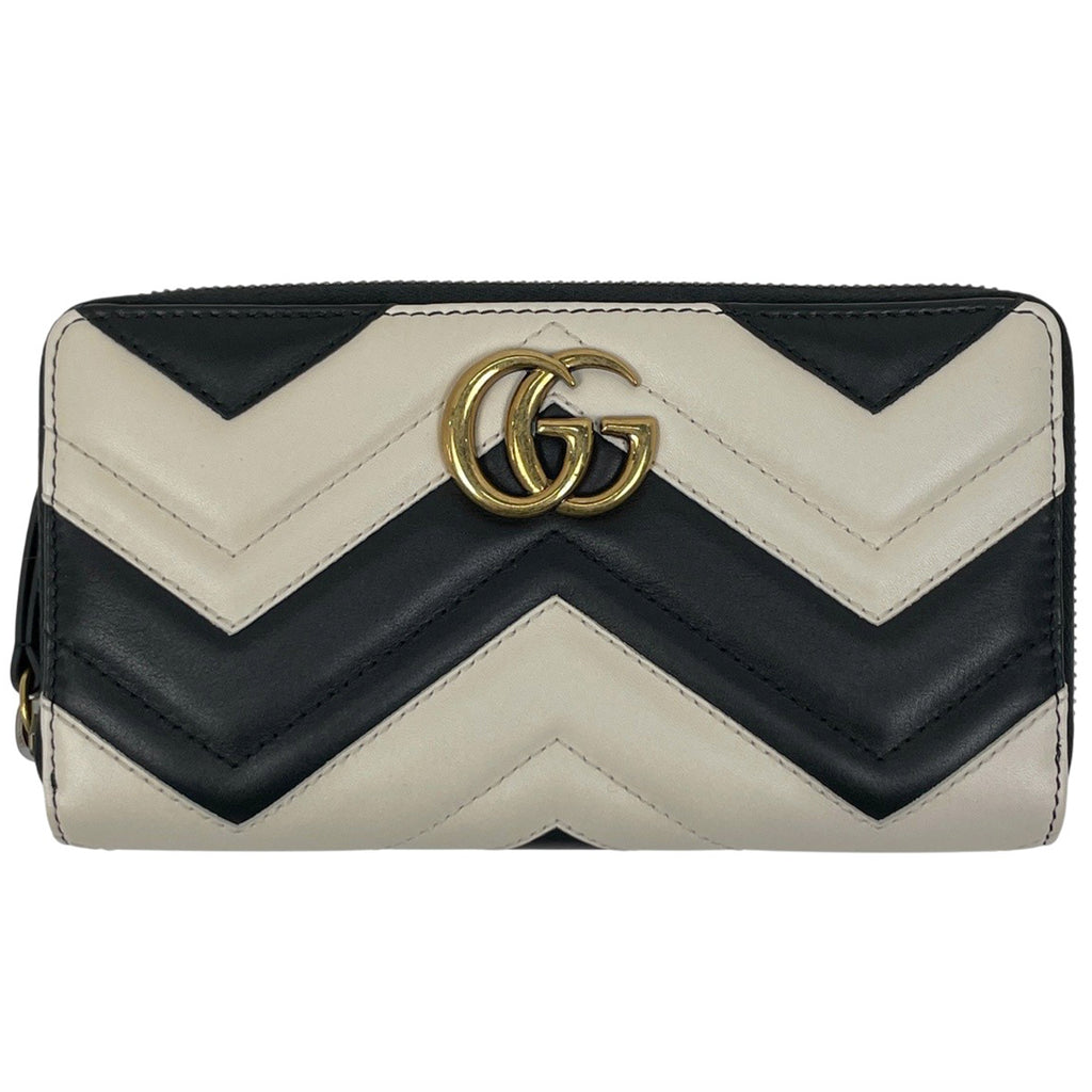 グッチ GGマーモント 長財布 バイカラー ハート ダブルG 長財布 レザー ブラック ホワイト 443123 レディース 【中古】brbag