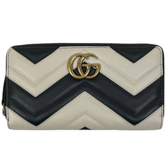 グッチ GGマーモント 長財布 バイカラー ハート ダブルG 長財布 レザー ブラック ホワイト 443123 レディース 【中古】brbag