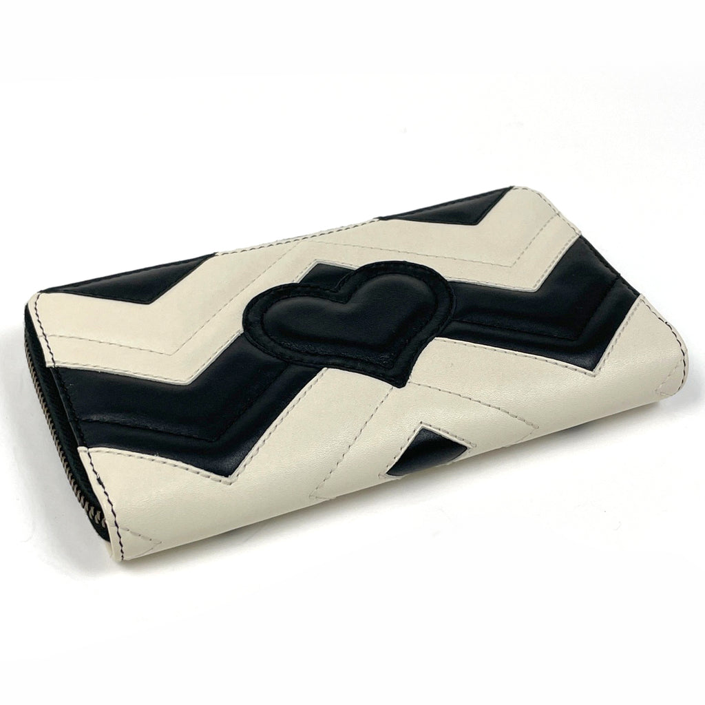 グッチ GGマーモント 長財布 バイカラー ハート ダブルG 長財布 レザー ブラック ホワイト 443123 レディース 【中古】brbag