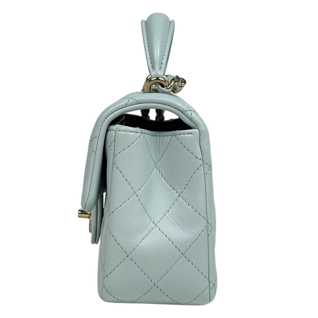 シャネル ココマーク トップハンドル チェーン ショルダーバッグ マトラッセ ハンドバッグ ショルダーバッグ レザー ブルー レディース 【中古】brbag