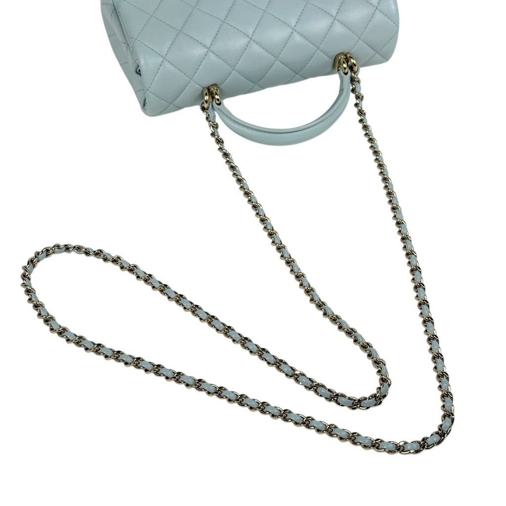 シャネル ココマーク トップハンドル チェーン ショルダーバッグ マトラッセ ハンドバッグ ショルダーバッグ レザー ブルー レディース 【中古】brbag