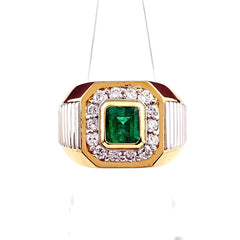 エメラルド デザインリング YG イエローゴールド プラチナ 指輪 メレダイヤ ダイヤモンド リング 12号 K18 Pt900 エメラルド レディース ノンブランドジュエリー 【中古】nbjwl