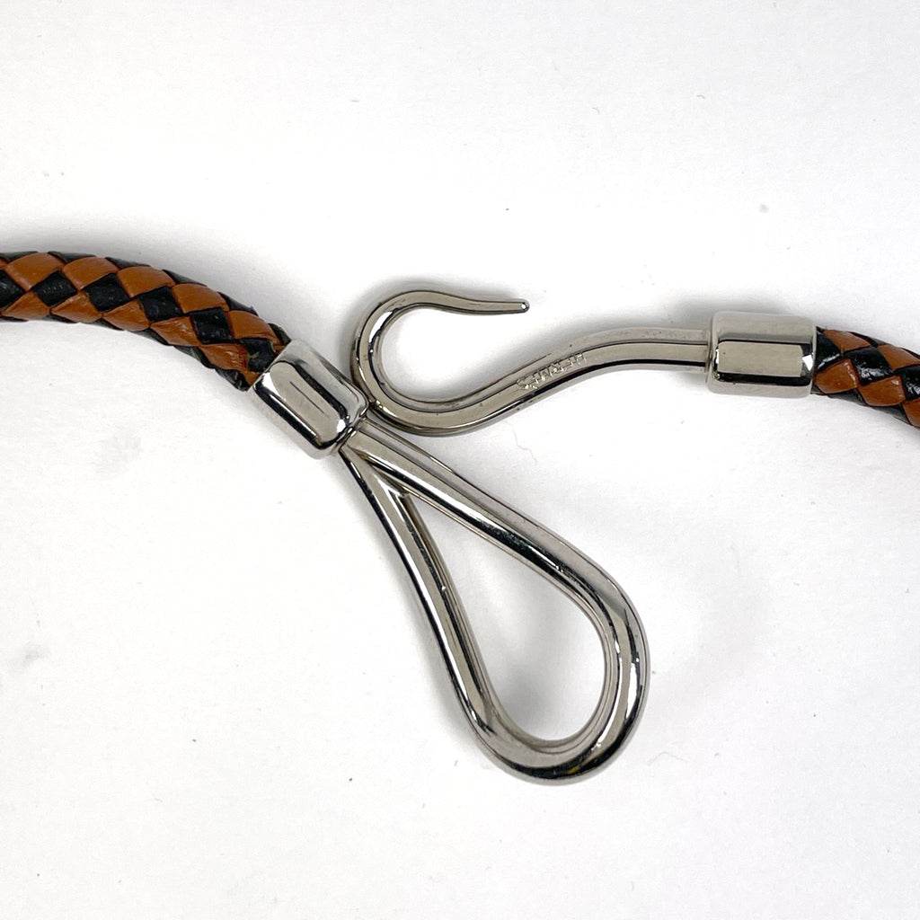 エルメス ジャンボ ブレスレット 腕輪 2連 チョーカー ブレスレット シルバーメッキ レザー ブラウン ブラック レディース 【中古】bracc