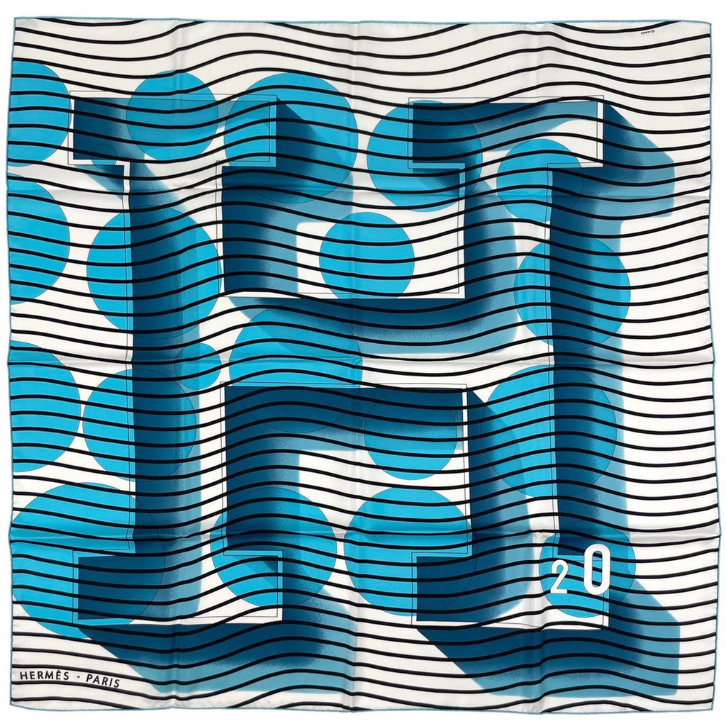 エルメス カレ 90 H2O 水 スカーフ シルク ブルー ホワイト レディース 【中古】brbag