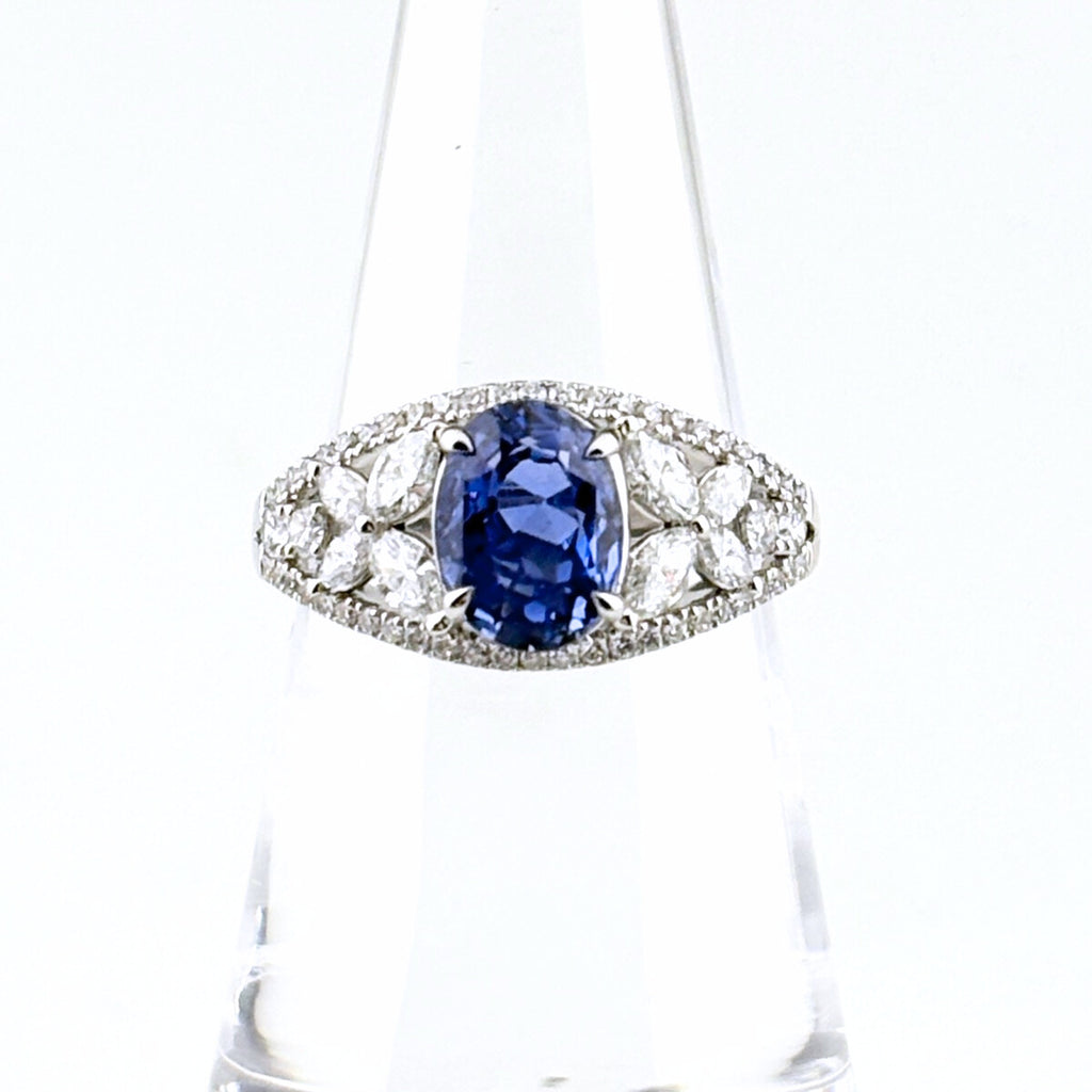 リメイク サファイア デザインリング プラチナ 指輪 メレダイヤ リング 13号 Pt950 サファイア ダイヤモンド レディースnbjwl