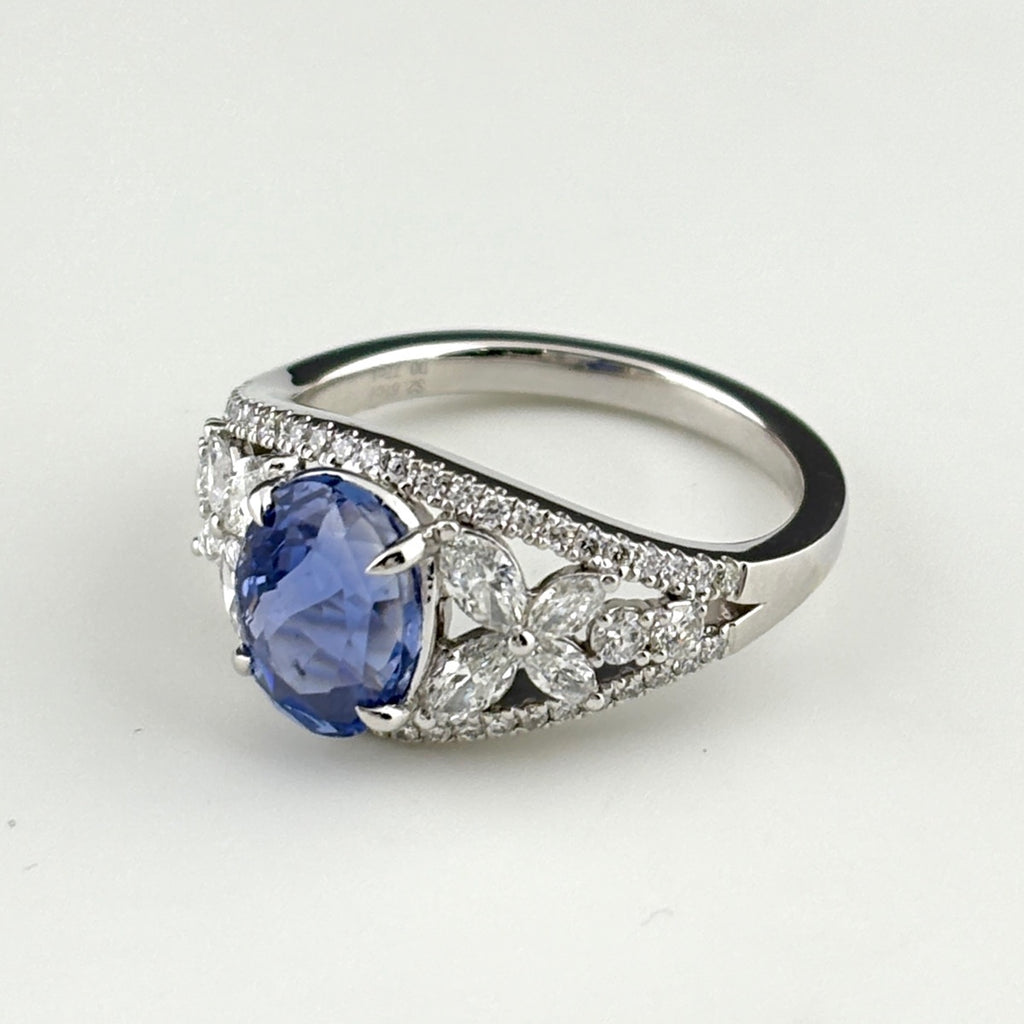 リメイク サファイア デザインリング プラチナ 指輪 メレダイヤ リング 13号 Pt950 サファイア ダイヤモンド レディースnbjwl
