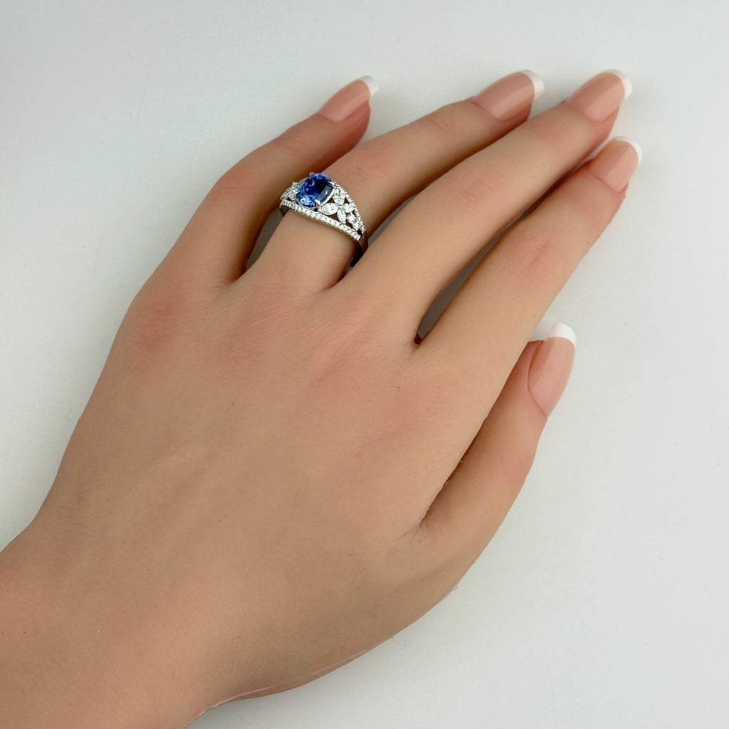 リメイク サファイア デザインリング プラチナ 指輪 メレダイヤ リング 13号 Pt950 サファイア ダイヤモンド レディースnbjwl