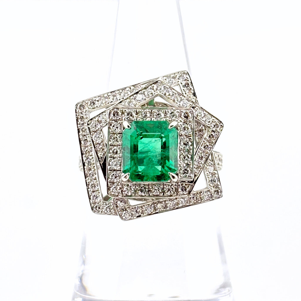 リメイク エメラルド デザインリング プラチナ 指輪 メレダイヤ リング 14号 Pt900 エメラルド ダイヤモンド レディースnbjwl