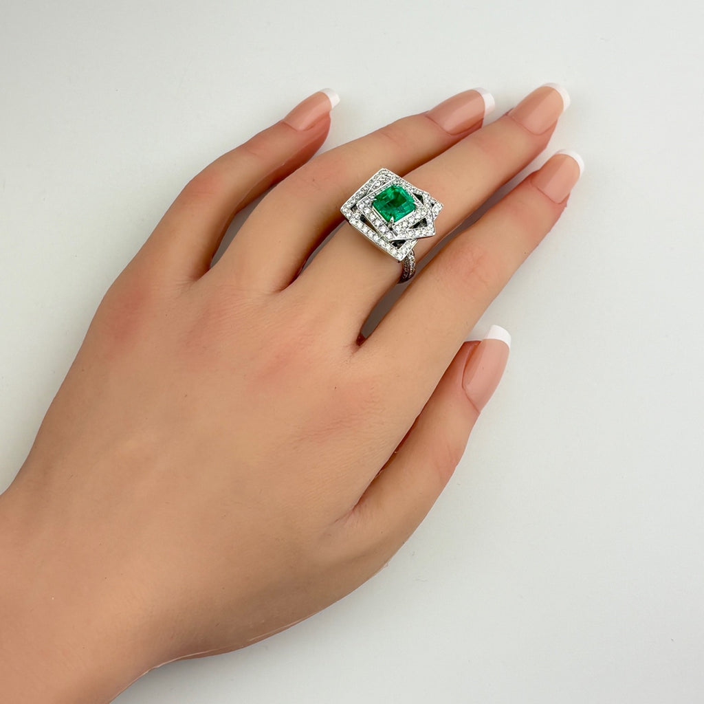 リメイク エメラルド デザインリング プラチナ 指輪 メレダイヤ リング 14号 Pt900 エメラルド ダイヤモンド レディースnbjwl
