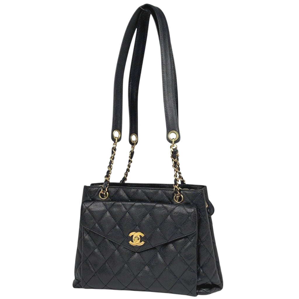 シャネル ココマーク チェーン トートバッグ ショルダーバッグ マトラッセ トートバッグ レザー ブラック レディース 【中古】brbag