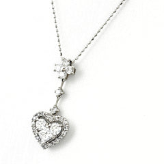 メレダイヤ デザインネックレス プラチナ WG ホワイトゴールド ペンダント ハートモチーフ ネックレス Pt900 K18 WG レディース ノンブランドジュエリー 【中古】nbjwl