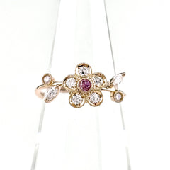 フラワーモチーフ デザインリング PG ピンクゴールド 指輪 ピンクサファイア メレダイヤ 花 リング 10号 K18 ピンクサファイア ダイヤモンド レディース ノンブランドジュエリー 【中古】nbjwl