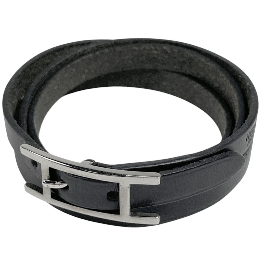 エルメス アピ 3 ブレスレット 腕輪 3連 4連 ブレスレット レザー シルバーメッキ ブラック シルバー レディース ブランド品（アクセサリー） 【中古】bracc